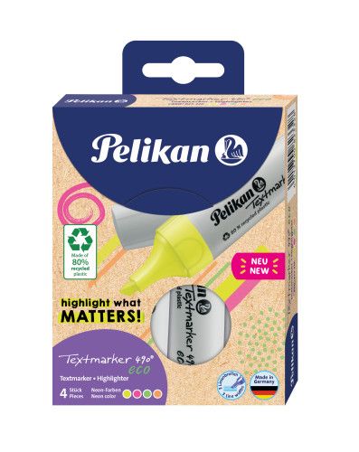 Textmarker Pelikan 490 eco Neon Schachtel à 4 Farben assortiert