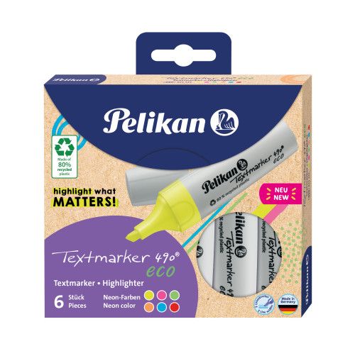 Textmarker Pelikan 490 eco Neon Schachtel à 6 Farben assortiert