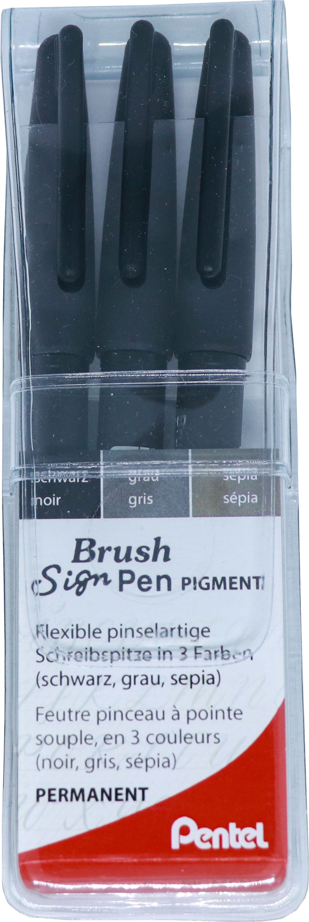 Pentel Brush Sign Pen schwarz 3er Set 3 versch. Farben: schwarz, grau, sepia