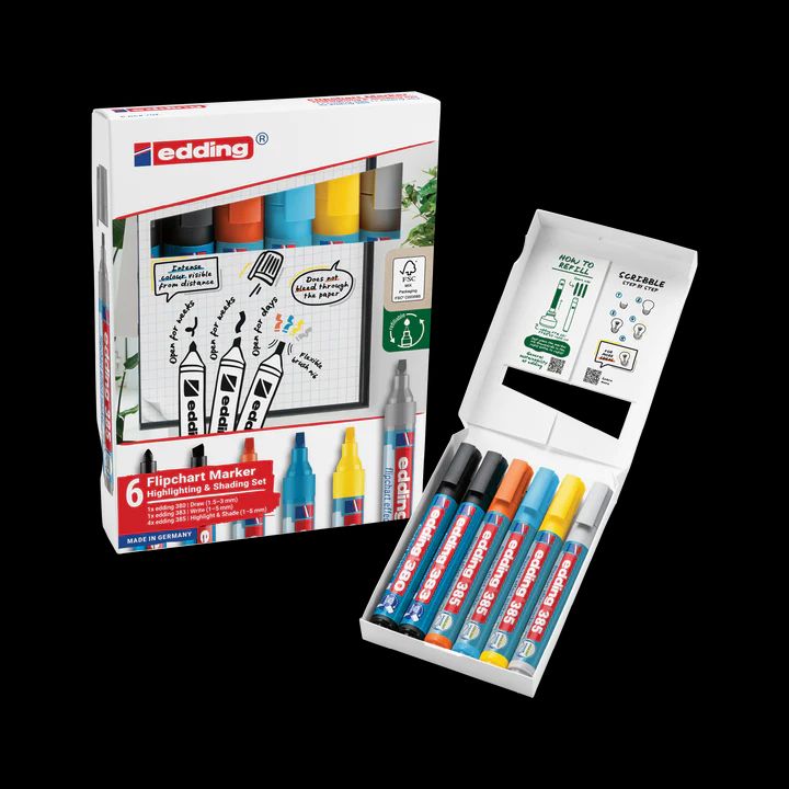 Flipchart Effektmarker edding 385 Markierung & Schattierung, 6er Etui