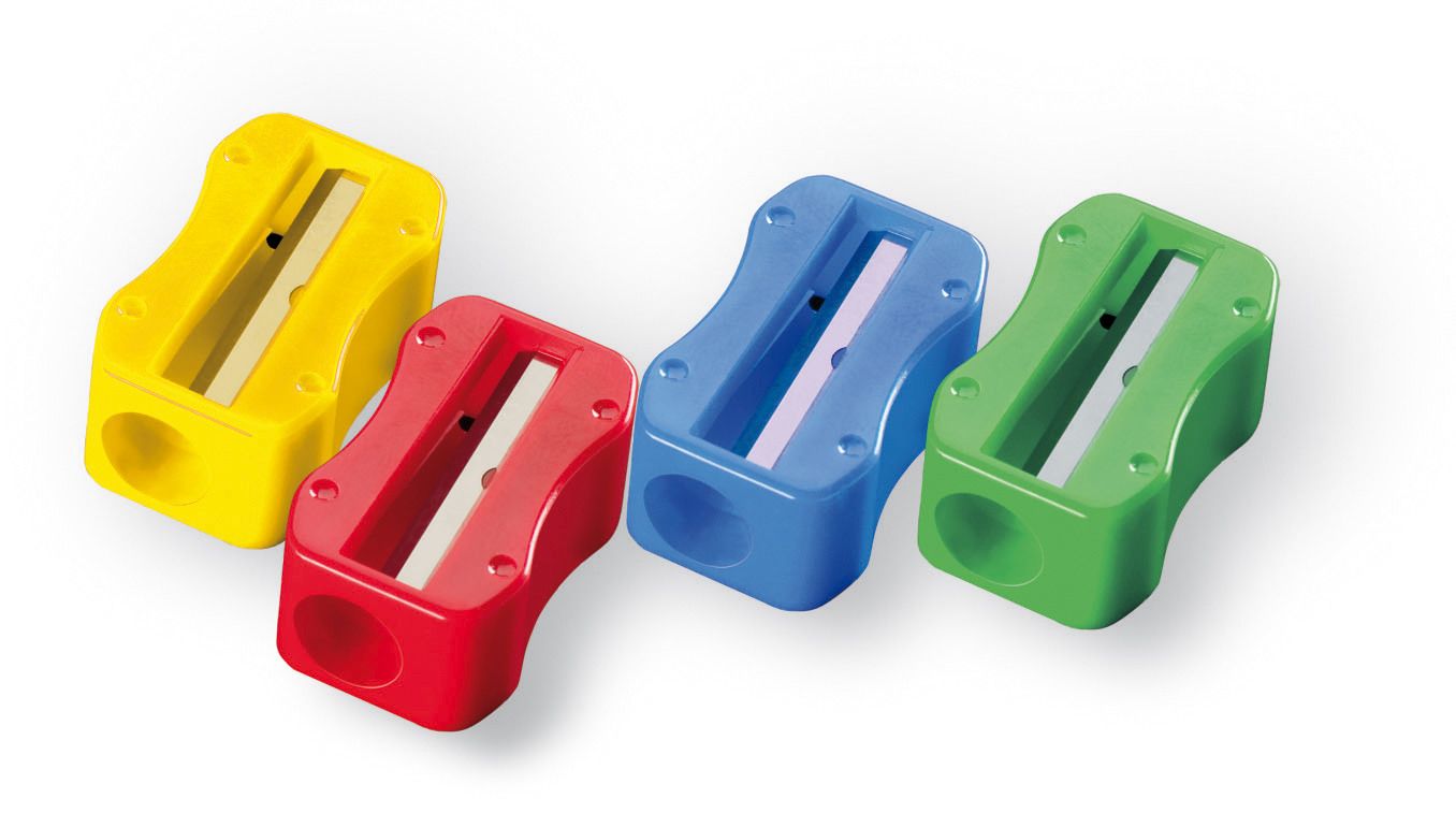 M + R Kunststoff Handspitzer farbig sortiert: blau, gelb, grün, rot