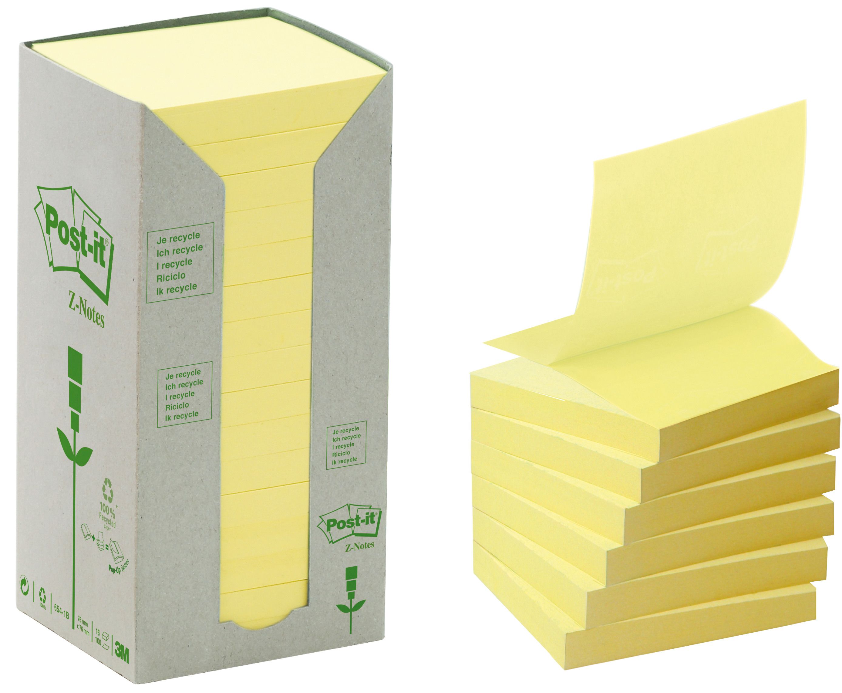 Post-it Z-Notes Green gelb 76 x 76 mm für Dispenser, Schachtel à 16 Block
