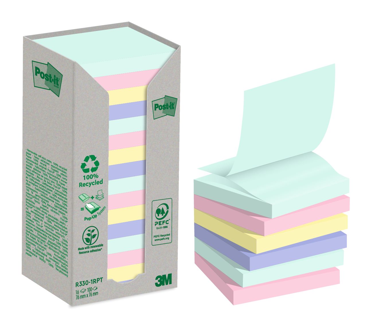 Post-it Z-Notes Green rainbow 76 x 76 mm für Dispenser, Schachtel à 16 Block