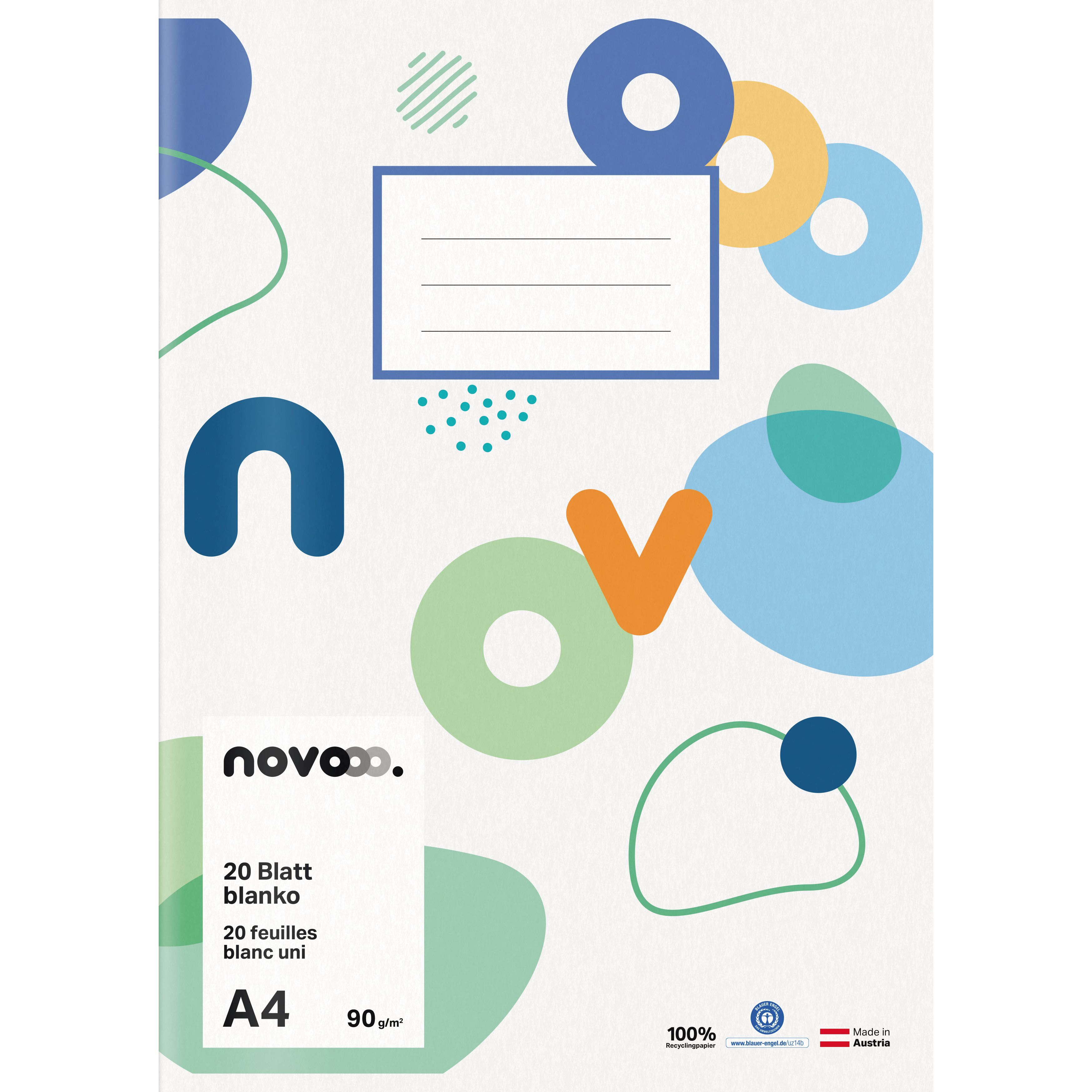 Novooo Schulheft A4 blanko weiss 90 gm2, 20 Blatt