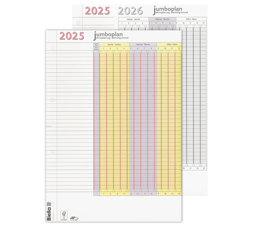 Jumboplan 64,5 x 29,7 cm 2025 1 Jahr pro Seite, gelb