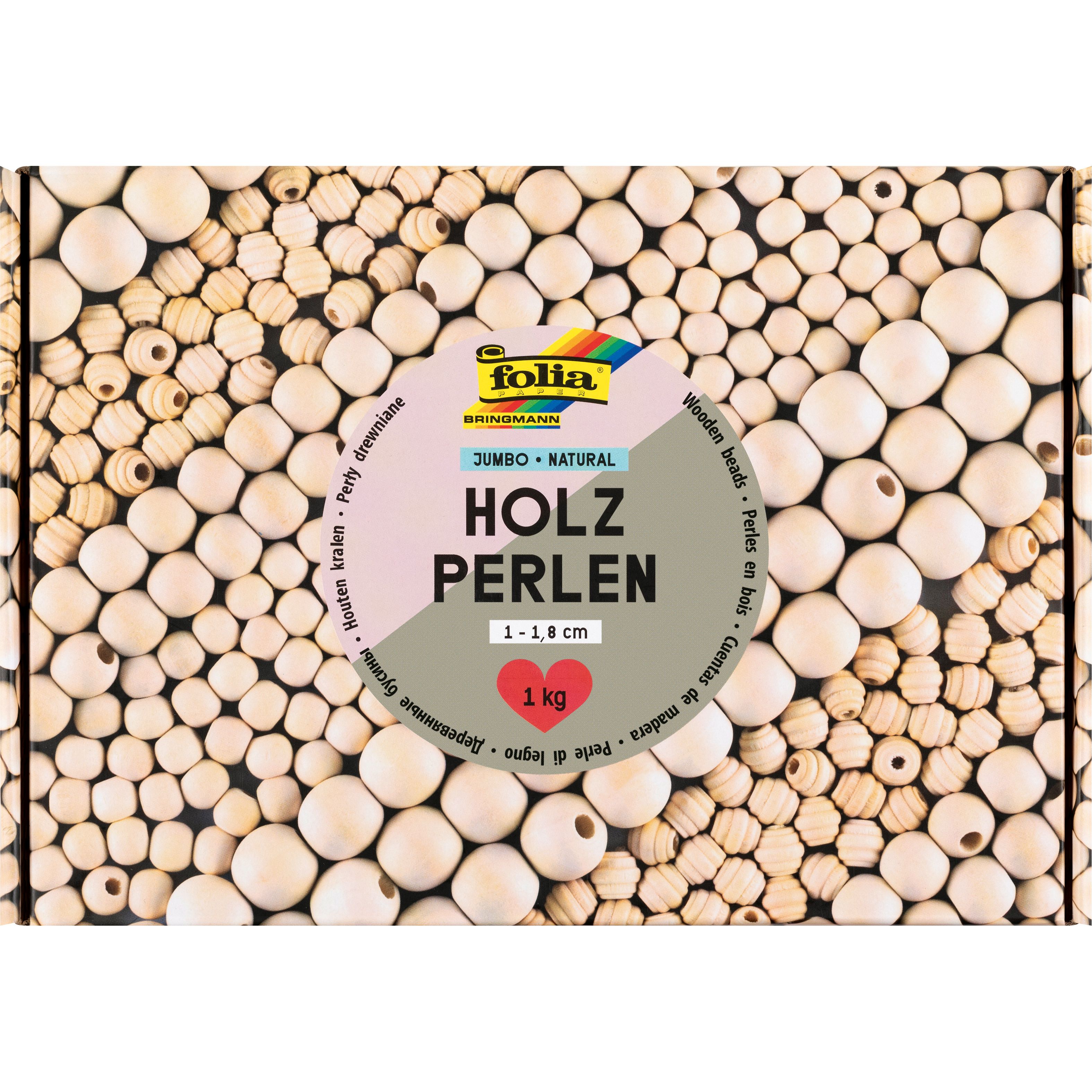 Folia Holzperlen natural 1000 g Jumbo Pack, 1-1,8 cm, SPEZIALBESTELLUNG!