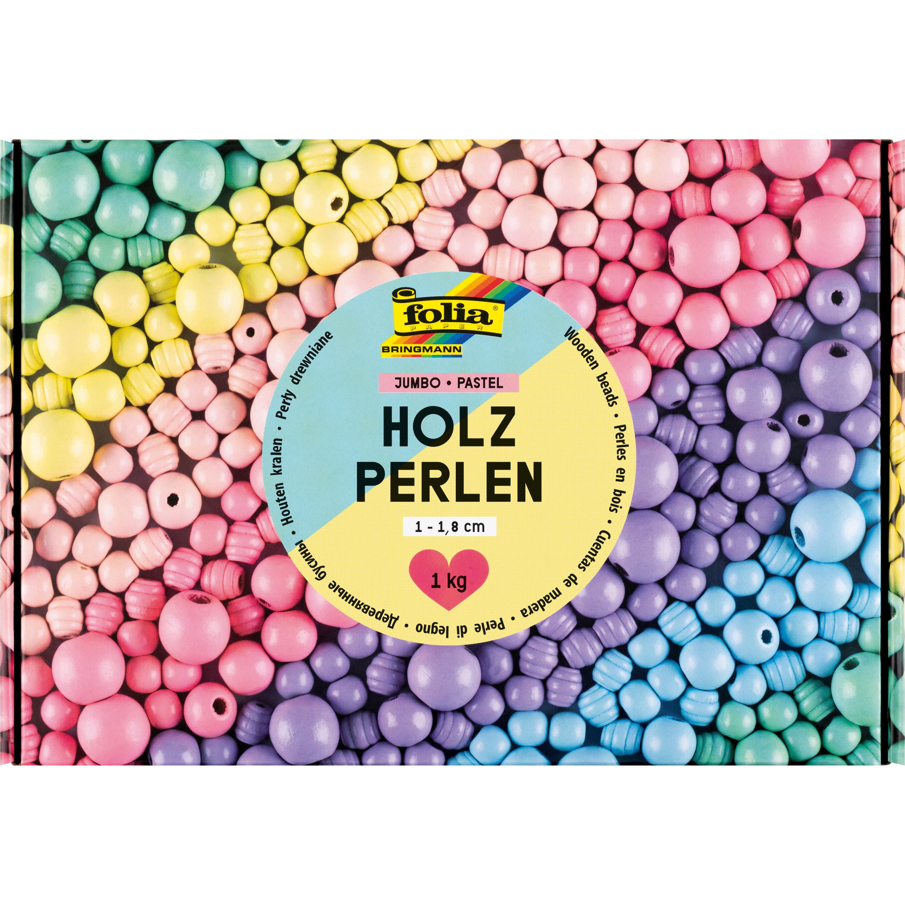 Folia Holzperlen Pastel 1000 g Jumbo Pack, 1-1,8 cm, SPEZIALBESTELLUNG!