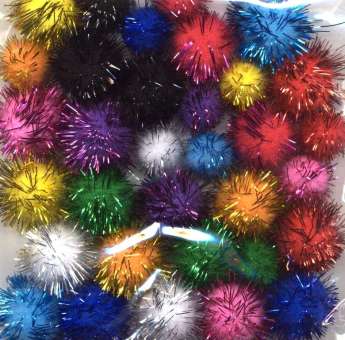 Pompons-Set farbig 1,5 - 2 cm, à 33 Stk. glitterfarbig SPEZIALBESTELLUNG