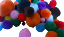 Pompons fluffy farbig sortiert diverse Grössen, 100 Stk. SPEZIALBESTELLUNG