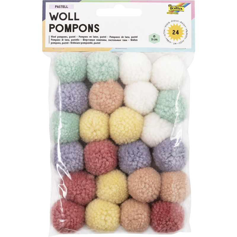 Wollpompons Pastell bunt 5 Farben Blister à 24 Stk. SPEZIALBESTELLUNG
