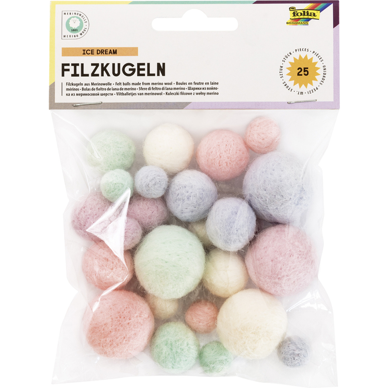 Filzkugel pastell 5 Farben, 3 Grössen Blister à 24 Stk. SPEZIALBESTELLUNG