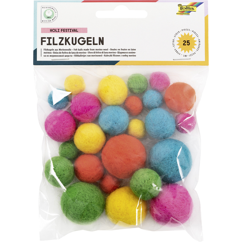 Filzkugel bunt 5 Farben, 3 Grössen Blister à 25 Stk. SPEZIALBESTELLUNG