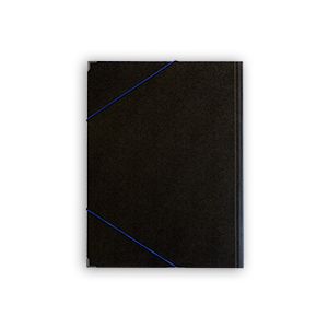 Zeichnungsmappe 33 x 44 cm, A3 schwarz Buchecken silber, mit blauem Gummiband