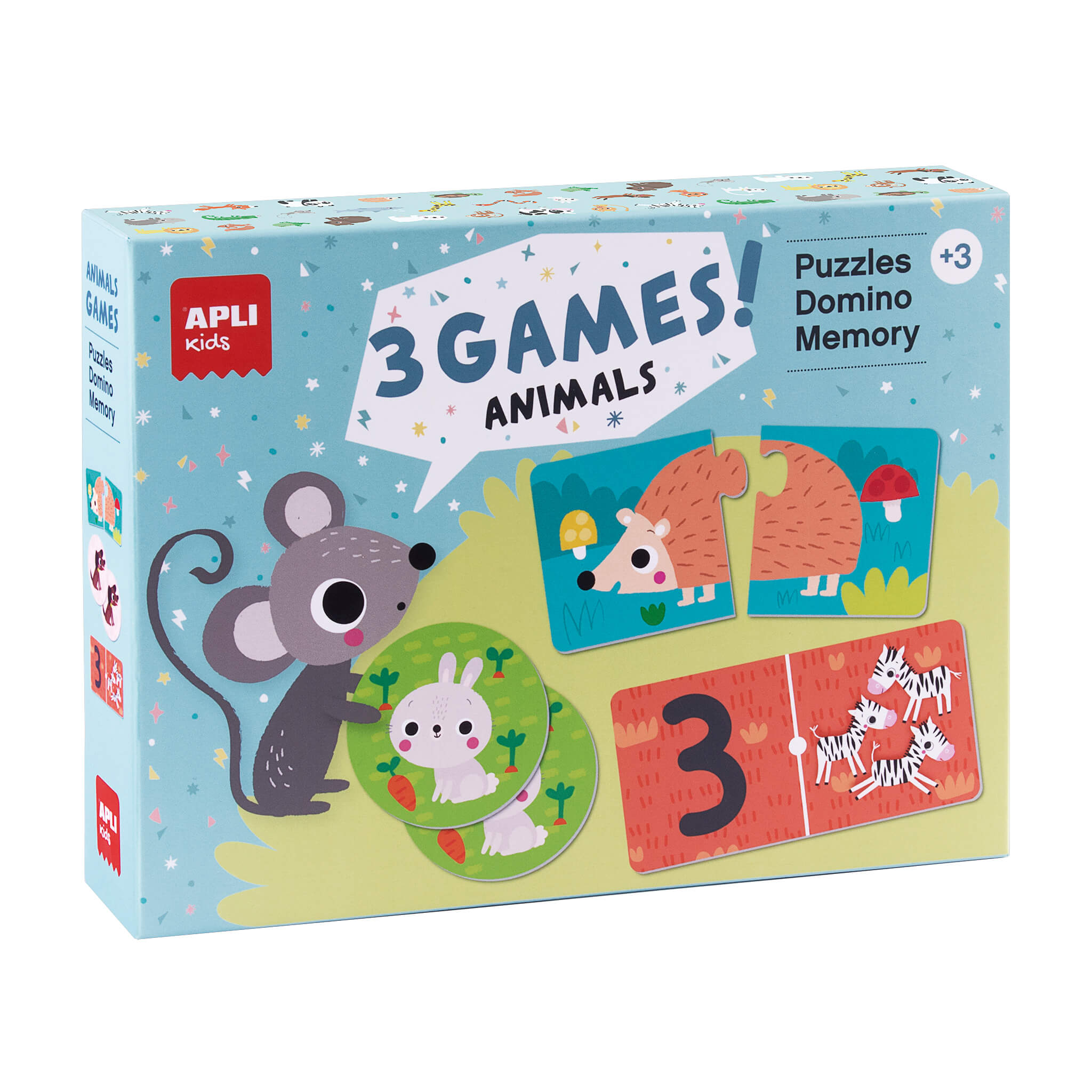 3 Spiele Tiere Puzzles, Domino & Memory