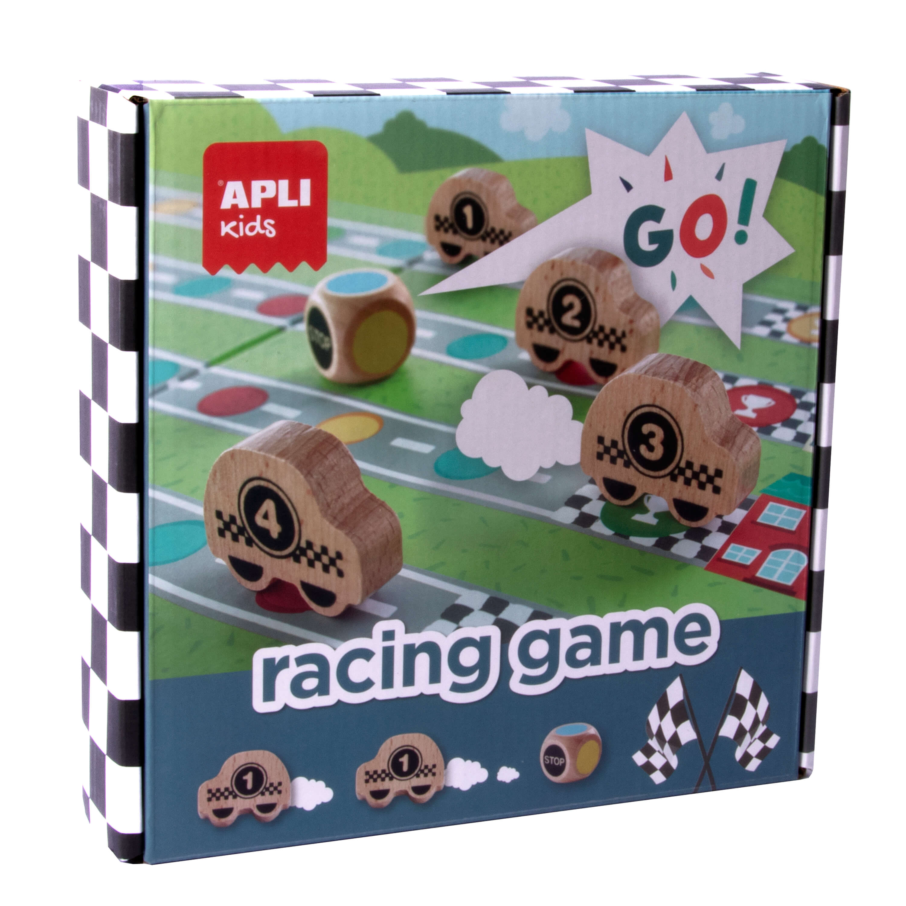 Renn Brettspiel 4 Holz Spielfiguren, 1 Farben Würfel