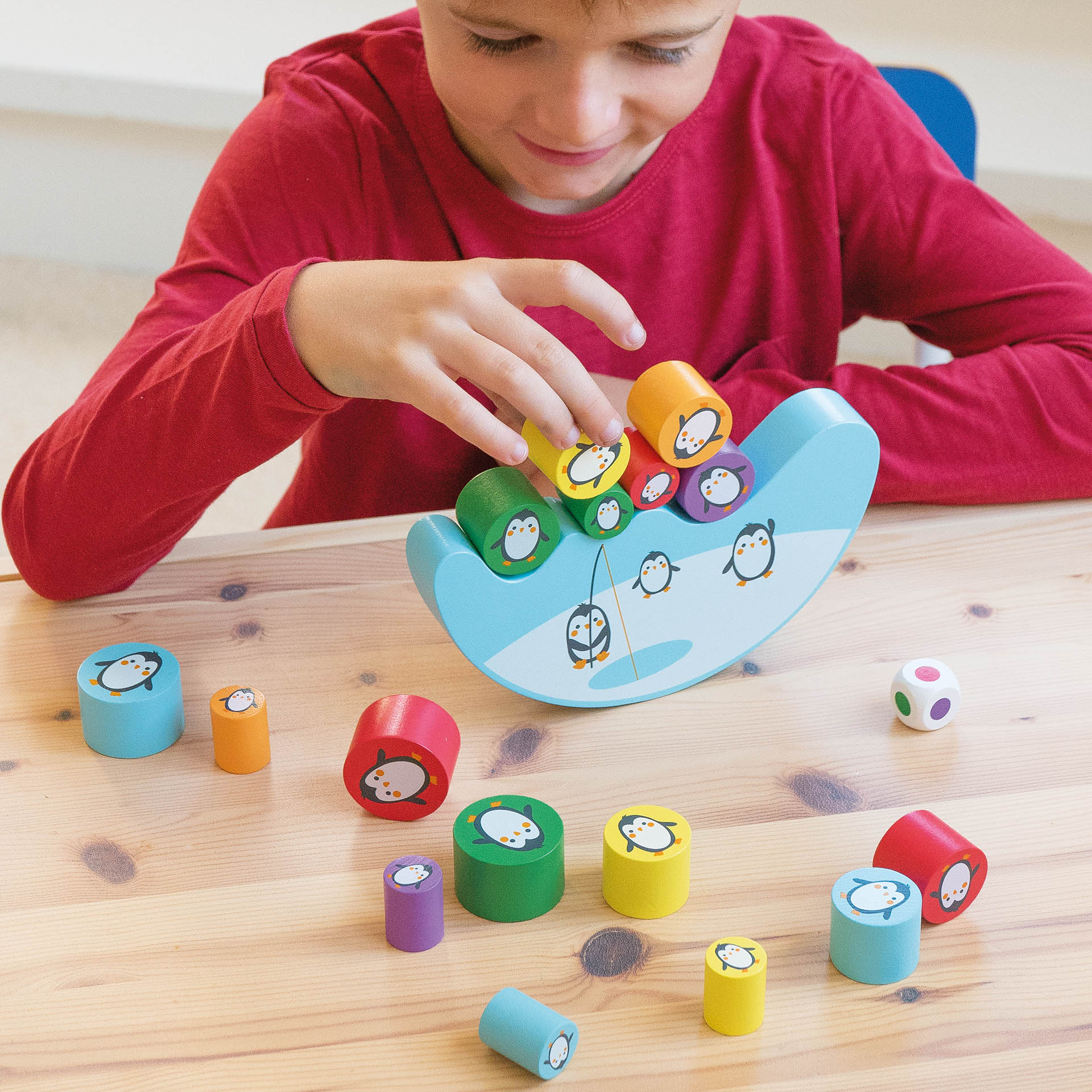 Balancierspiel Pinguin 1 Balancier Wipp Holzteil 1 Farbenwürfel