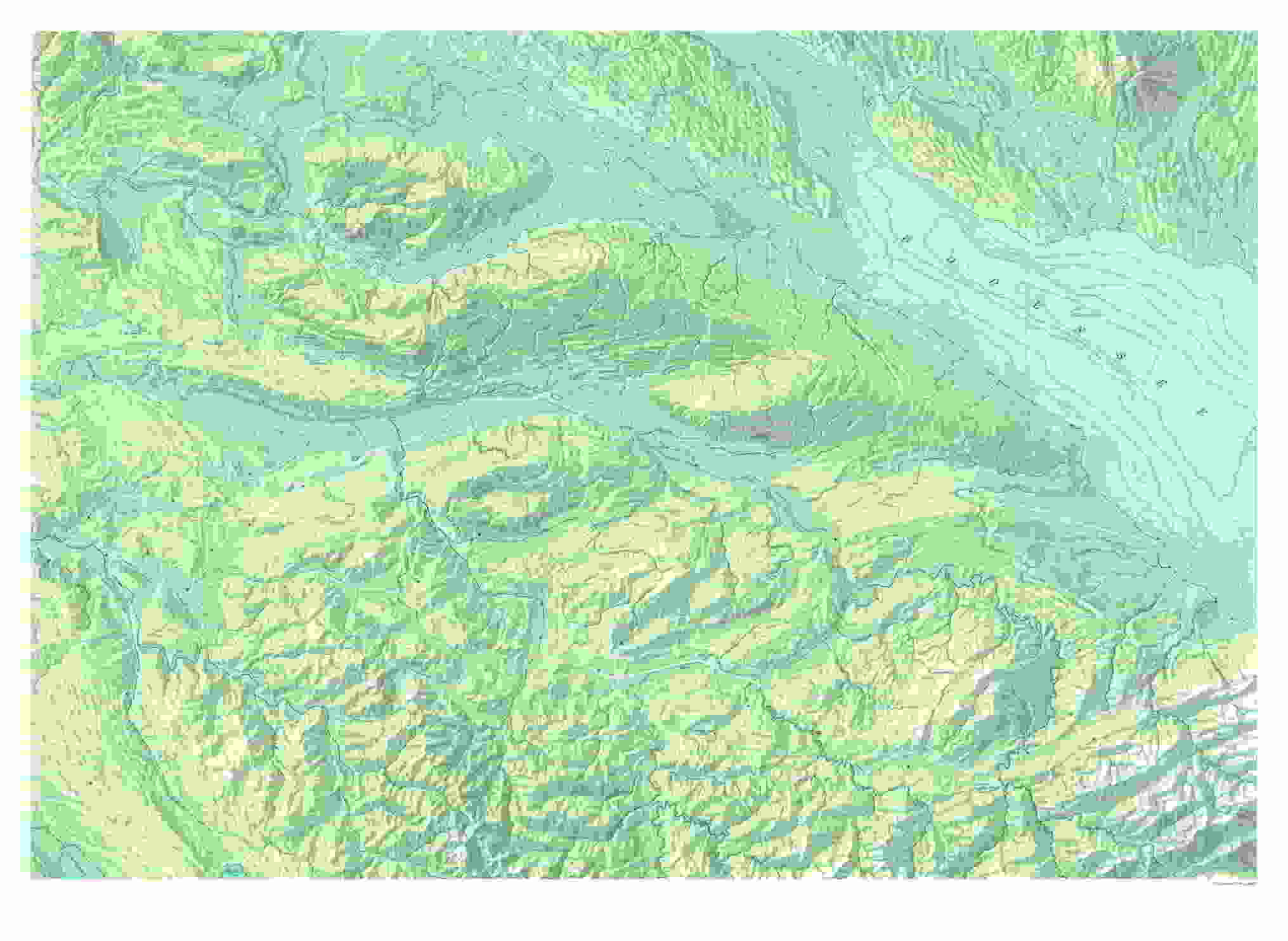 Schulkarte Thurgau, Topographie/stumm! ohne Druck der Ortschaften, gefaltet