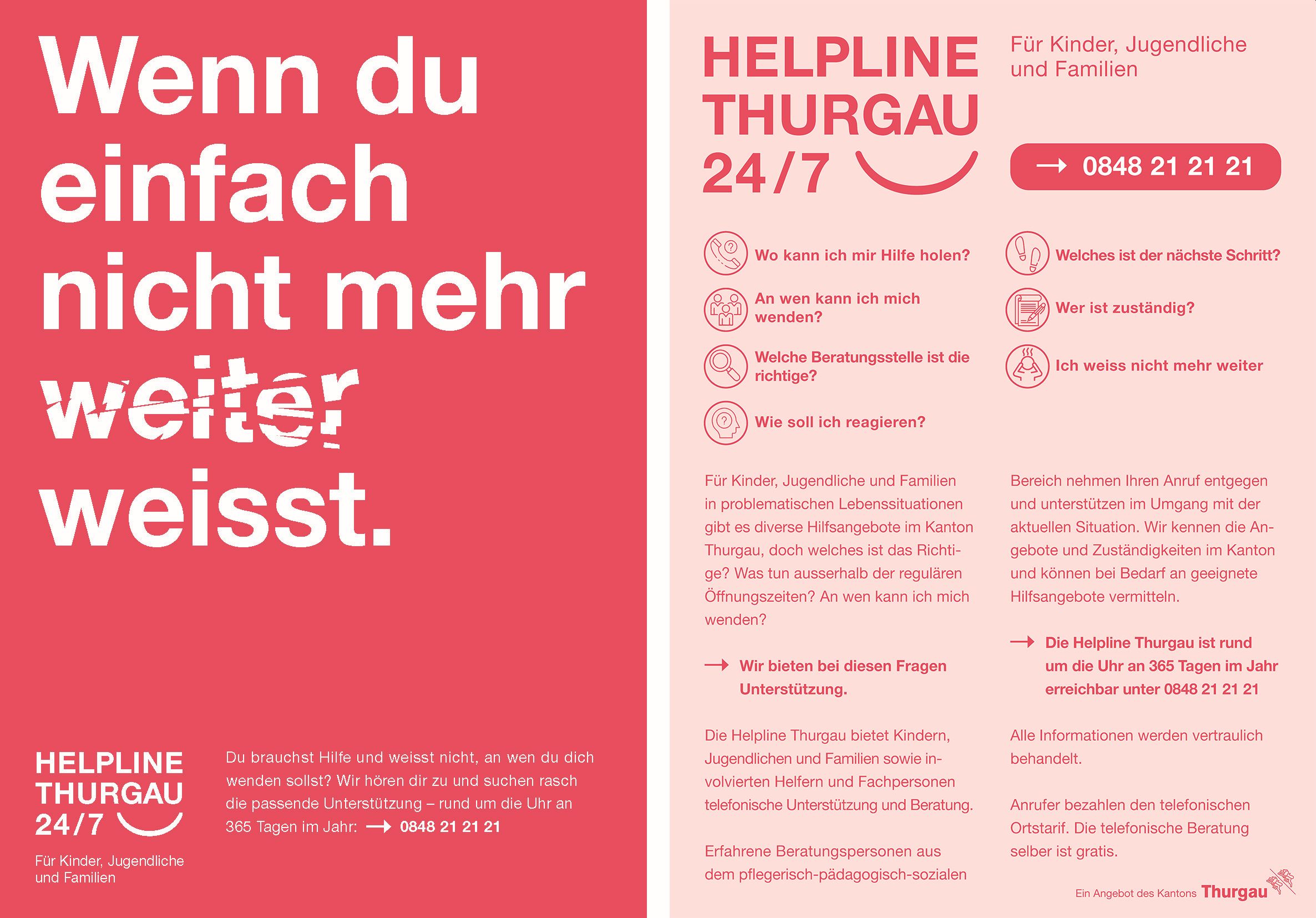 Helpline Thurgau, Flyer A5 für Kinder, Jugendliche+Familien